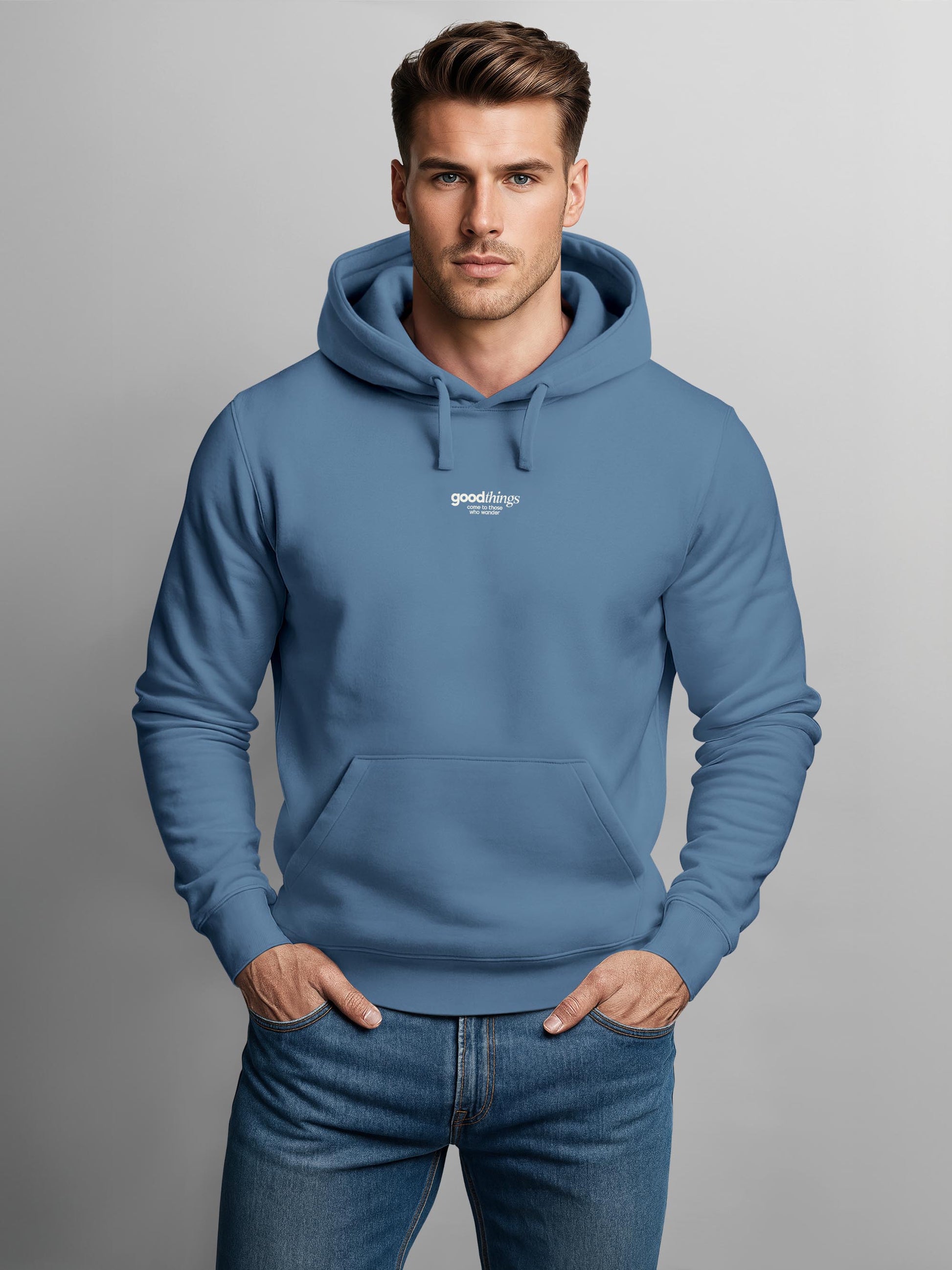 [AI generated] indigo blue slim-fit