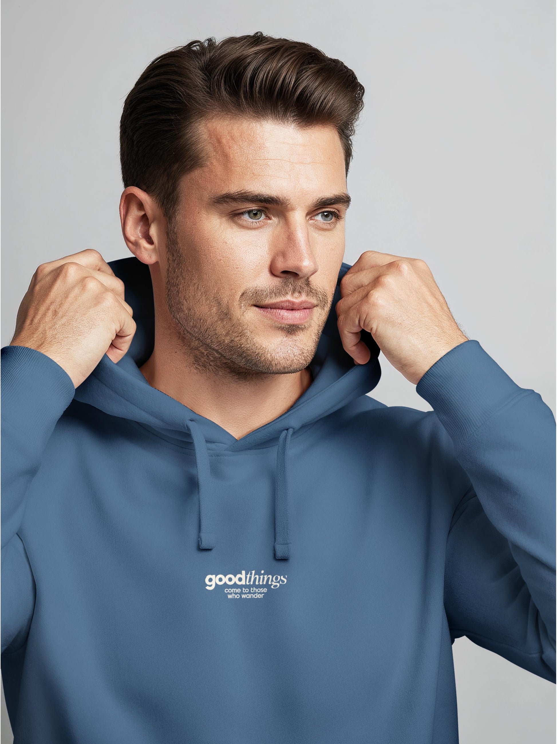 [AI generated] indigo blue slim-fit