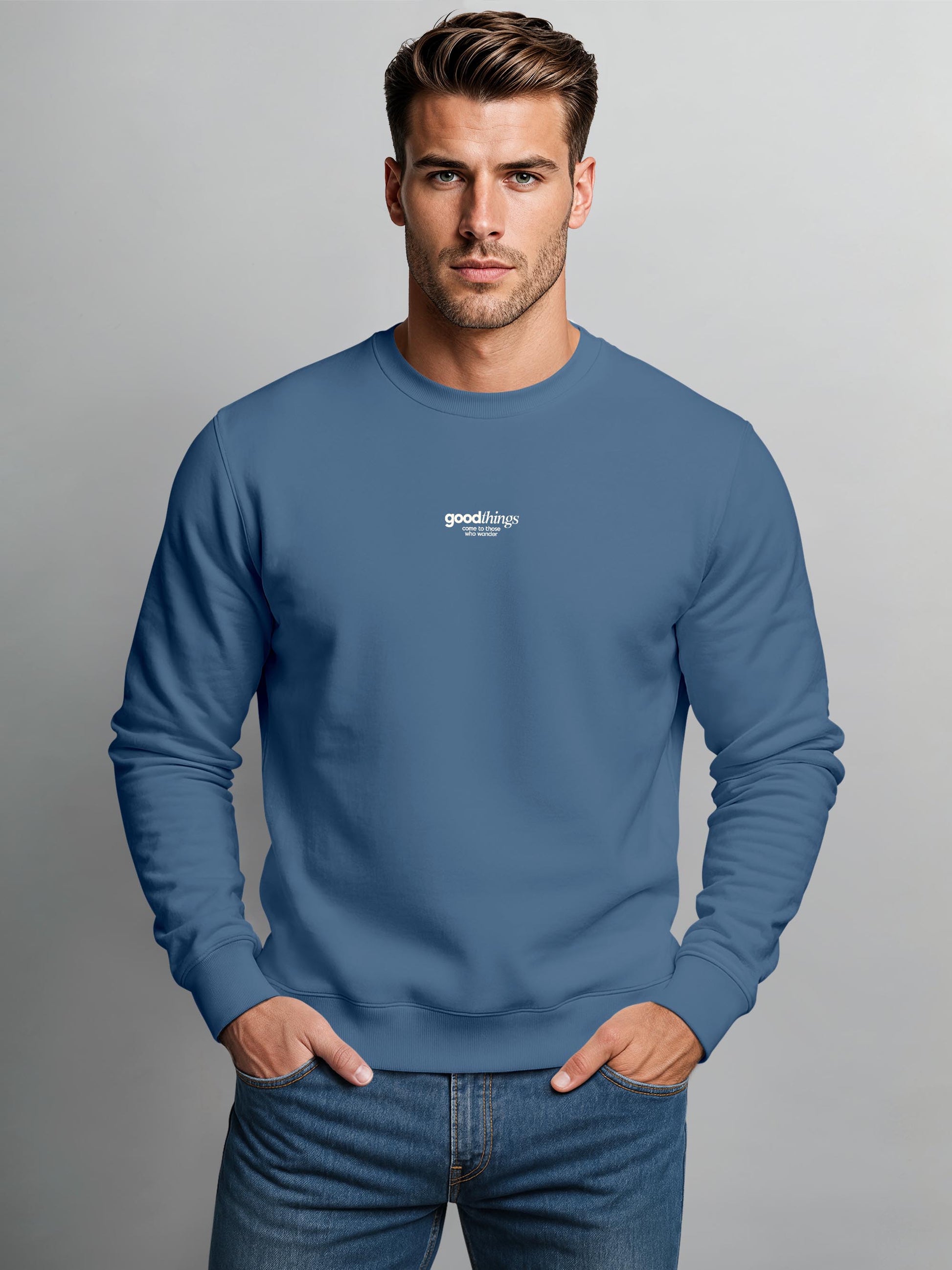 [AI generated] indigo blue slim-fit