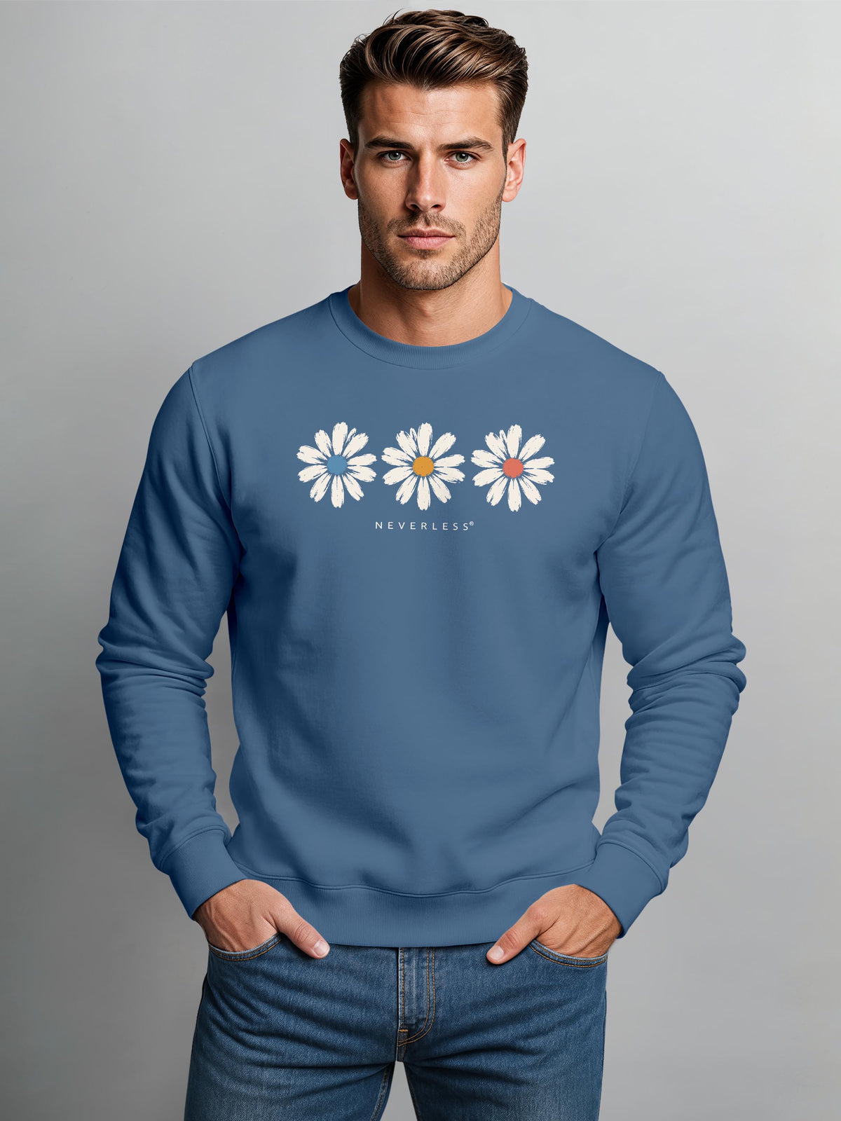 [AI generated] indigo blue slim-fit