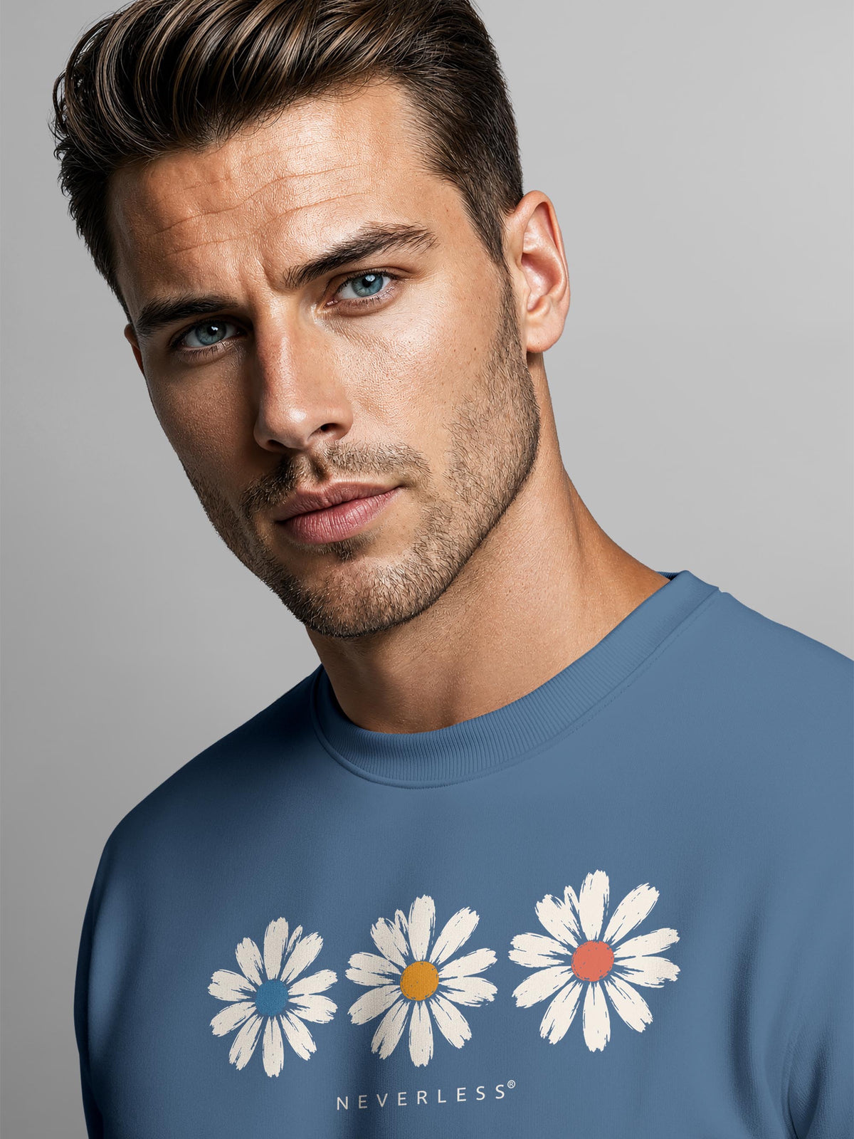 [AI generated] indigo blue slim-fit