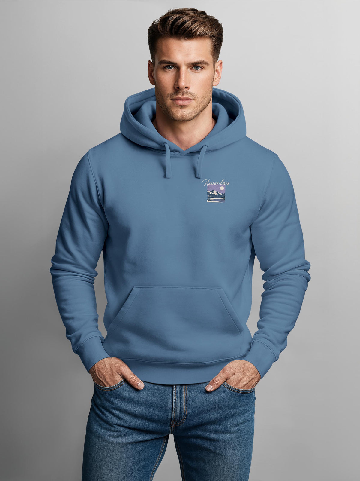 [AI generated] indigo blue slim-fit