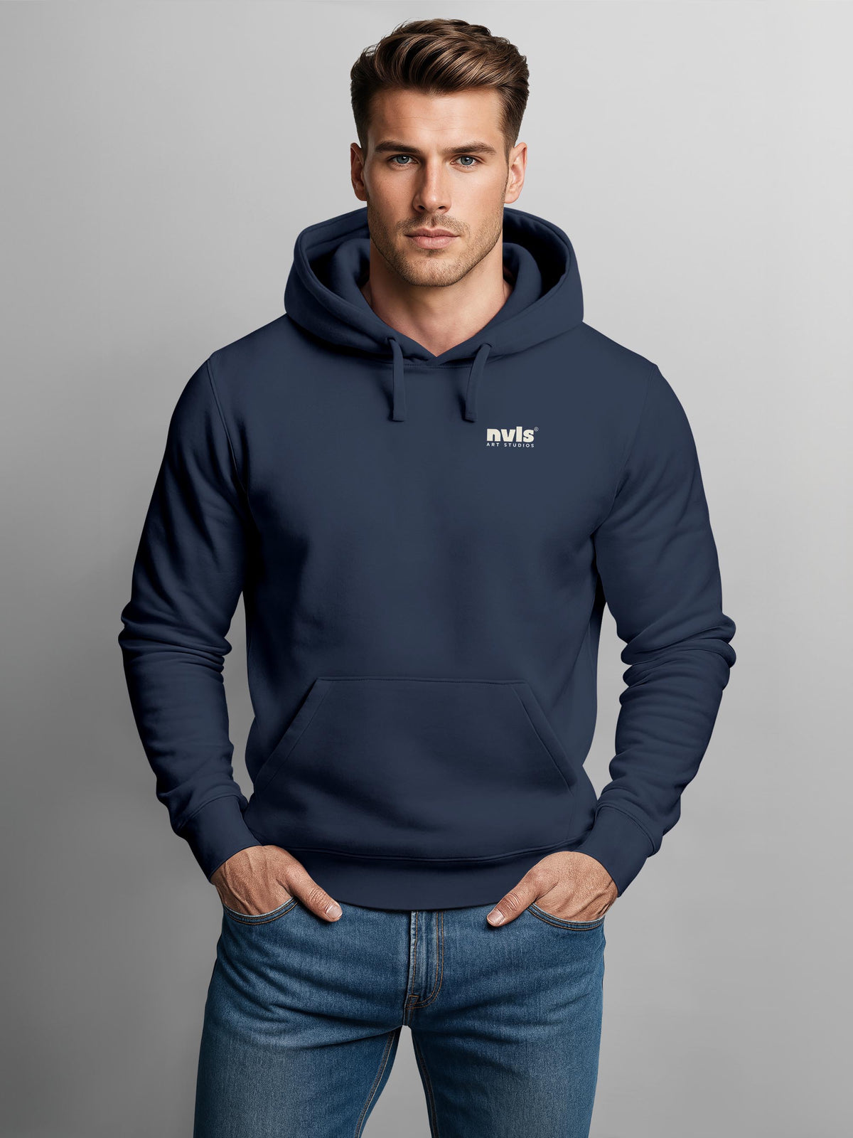 [AI generated] navy slim-fit