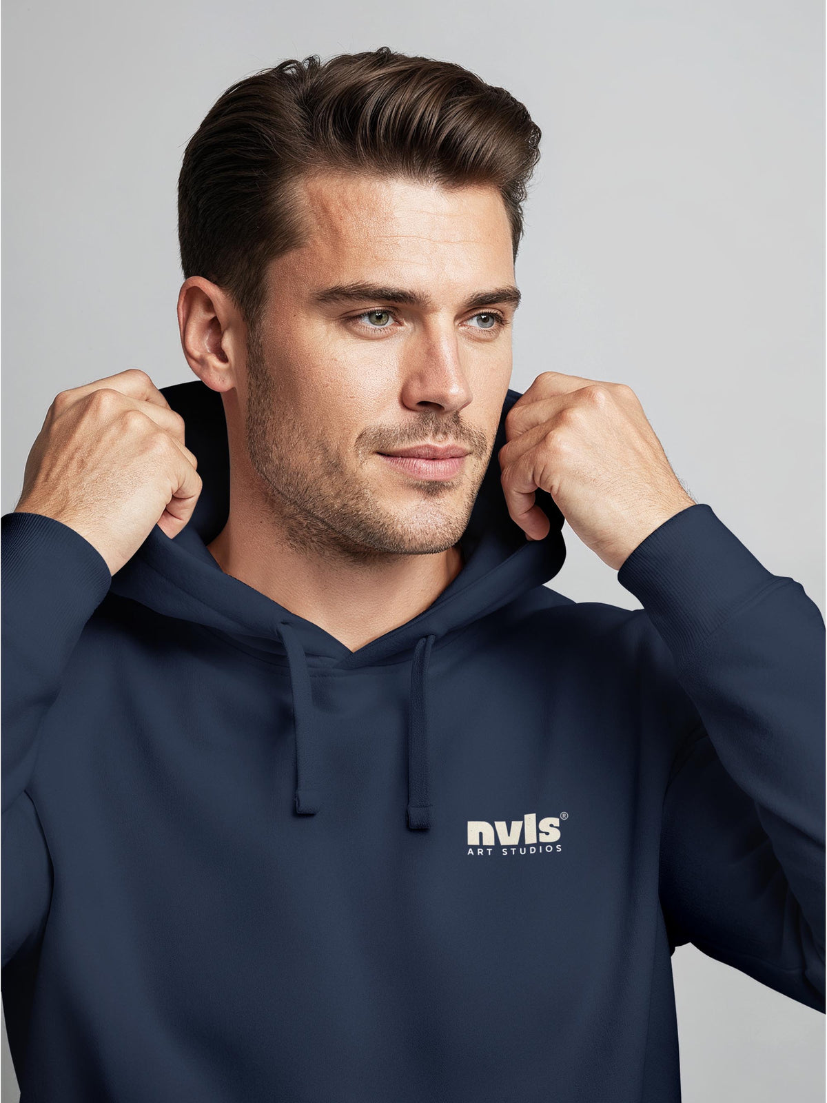 [AI generated] navy slim-fit