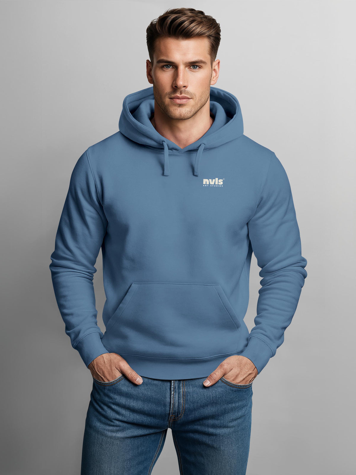 [AI generated] indigo blue slim-fit